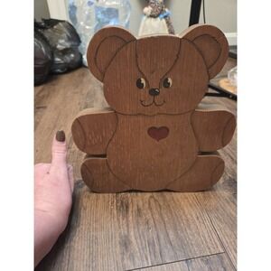 Vintage Handpainted Wooden Teddy Bear Decor